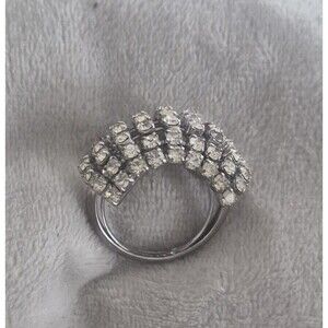 Vtg  CZ Cluster Dome 1" Wide  Cocktail Ring Silver-tone Sz 6.75 Smoke Free Home